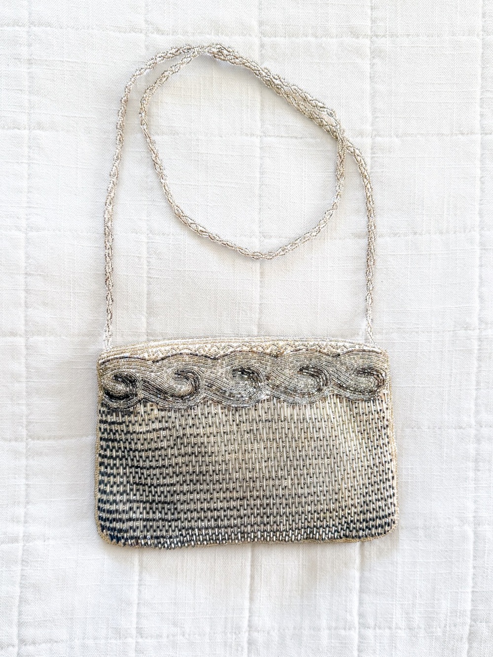 Vintage Magid Gunmetal & Silver Beaded Evening Shoulder Bag